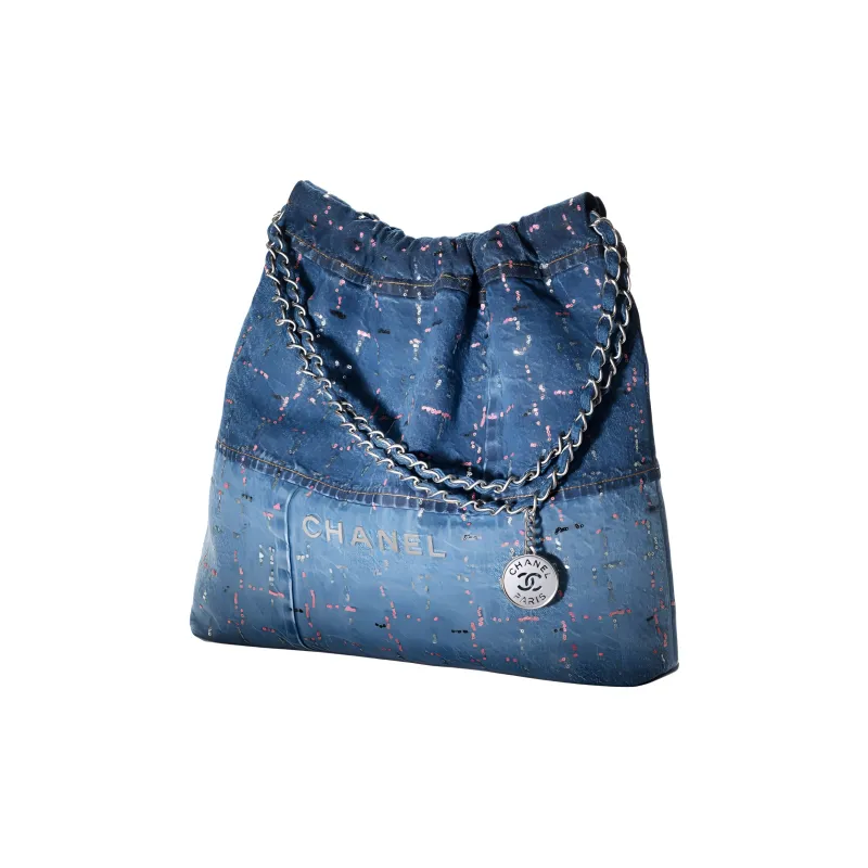 CHANEL Denim With Sequins Shoulder Bag Women's Light Blue/Blue-1