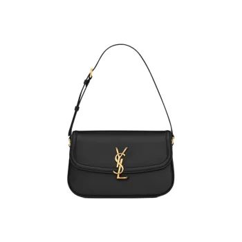 SAINT LAURENT SOLFERINO Cow Leather Shoulder Bag Medium Size Women's Black