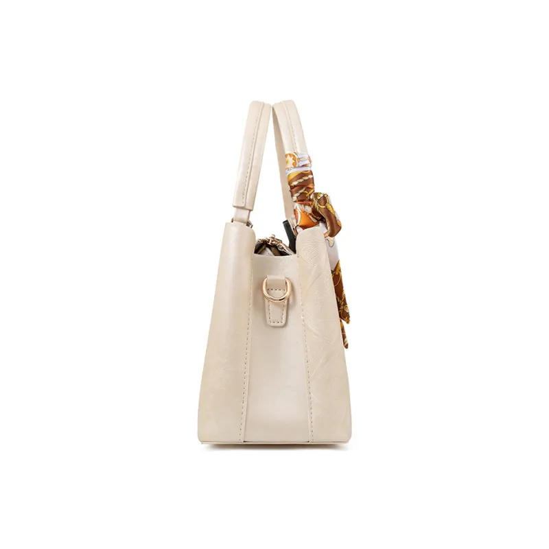Vigno Synthetic Leather Handbag, One Shoulder, Crossbody Bag Regular Women's Ecru-3