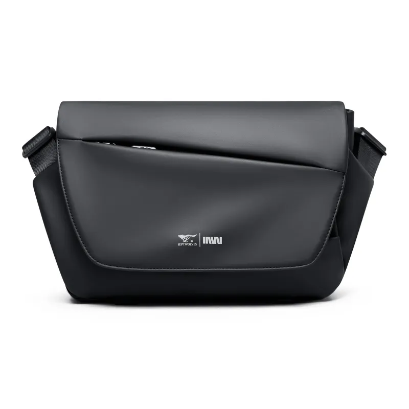 SEPTWOLVES Artificial Leather University Student Flap Shoulder Bag, Messenger Bag, Summer QPL Regular Unisex Black-1