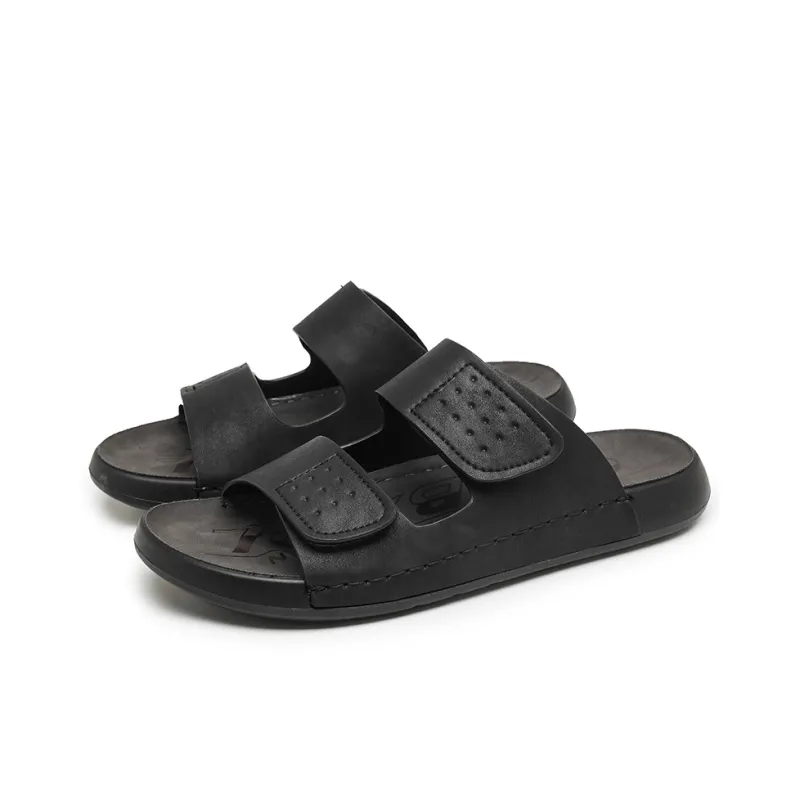 QIUTEXIONG Rubber Sole Leather Patchwork Slip Resistant Abrasion Resistant Slide Slippers Men's-2