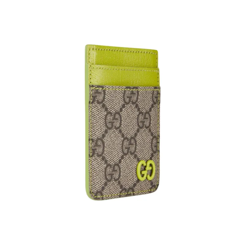 GUCCI Canvas With Leather Magnetic Card Holder Unisex Beige & Dark Brown-1