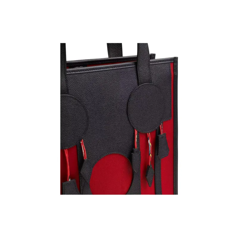 HERMES Canvas With Leather Tote Bag, Shopping Bag, Handbag, Shoulder Bag Women's Black & Red-3