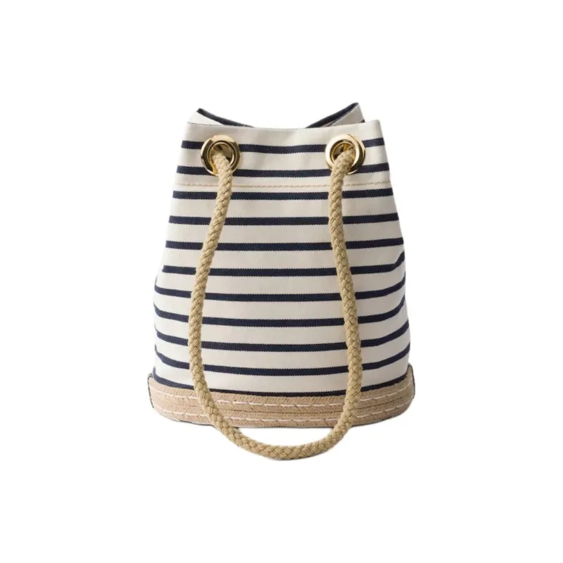 PRADA Cotton Polyester Shoulder Bag Trumpets Women's Ivory & Blue-2