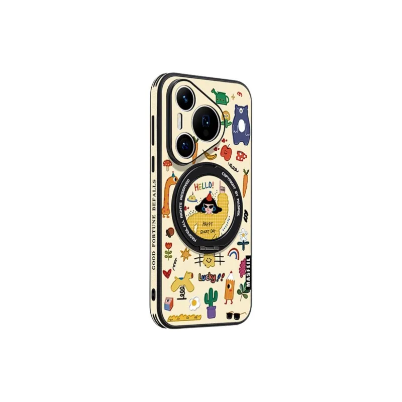 Marsfield TPU Material 360 Rotating Magnetic Stand, Side Textured Leather Phone Cases Compatibility Huawei P70/P70 Pro-0