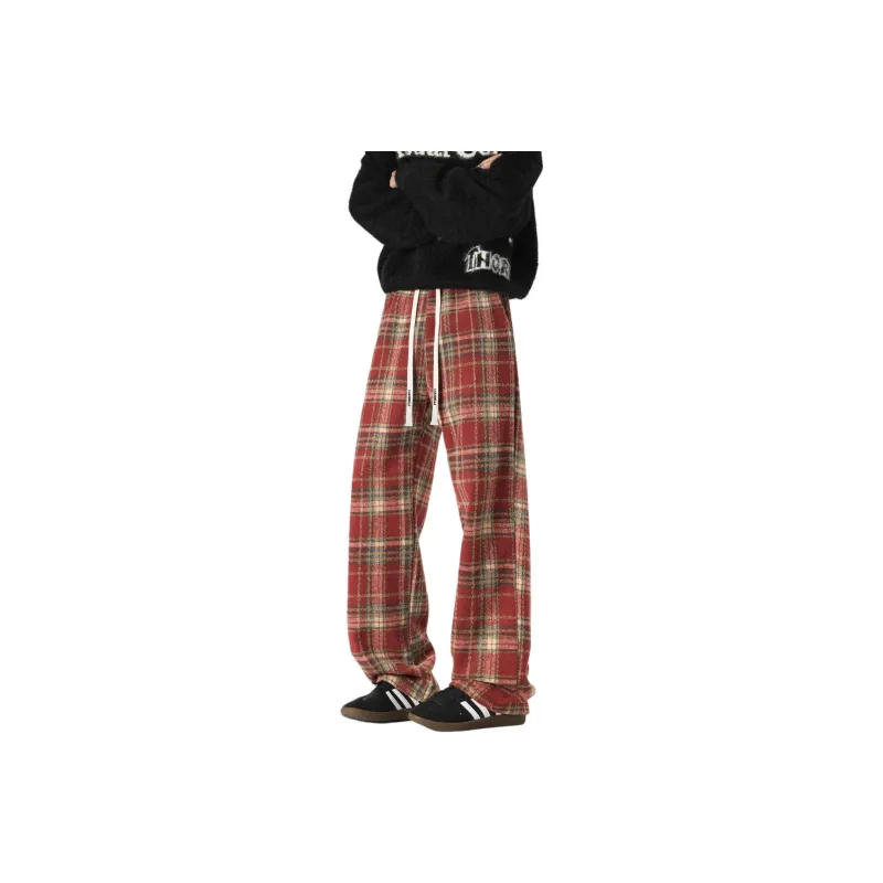 Caramella Casual Pants Unisex Red Plaid-6