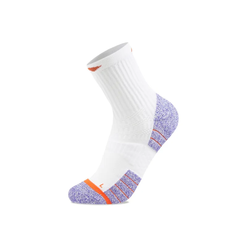 LiNing Running Collection Mid Calf Socks Unisex 1 Pack White/Fluorescent Starlight Purple-2