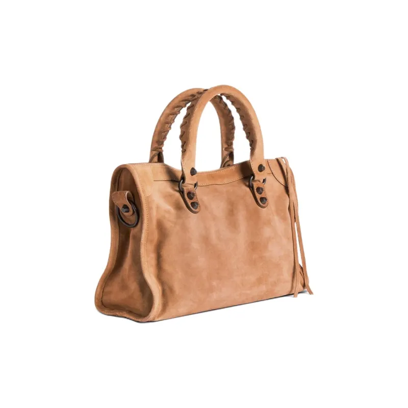 Balenciaga Le City Suede Calfskin One Shoulder Handbag Small Size Women's Camel-3