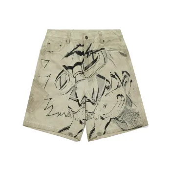 Guuka Anime Print Knee Length Pants Men's Light Apricot