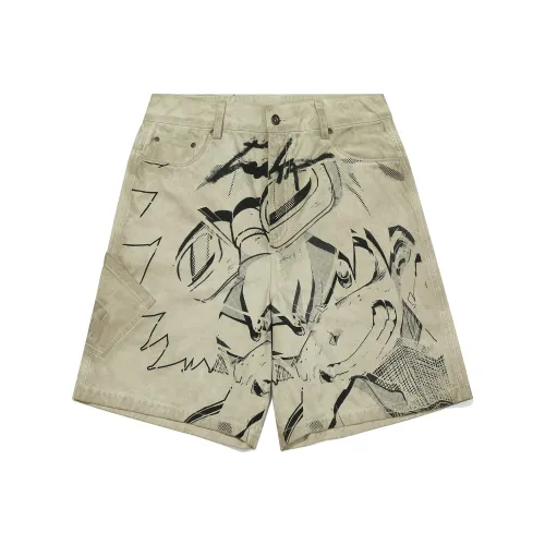 Guuka Anime Print Knee Length Pants Men's Light Apricot