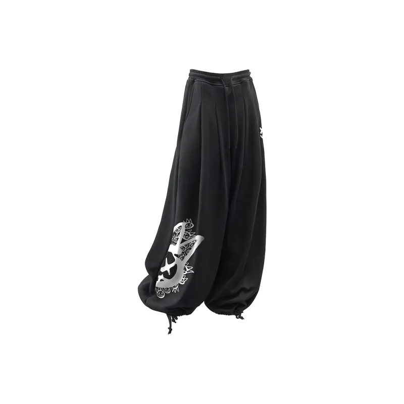 CULT OF INDIVIDUALITY Casual Pants Graffiti Print, Winter Casual Thermal Sports Elastic Cuff Wide Leg Pants Unisex-10
