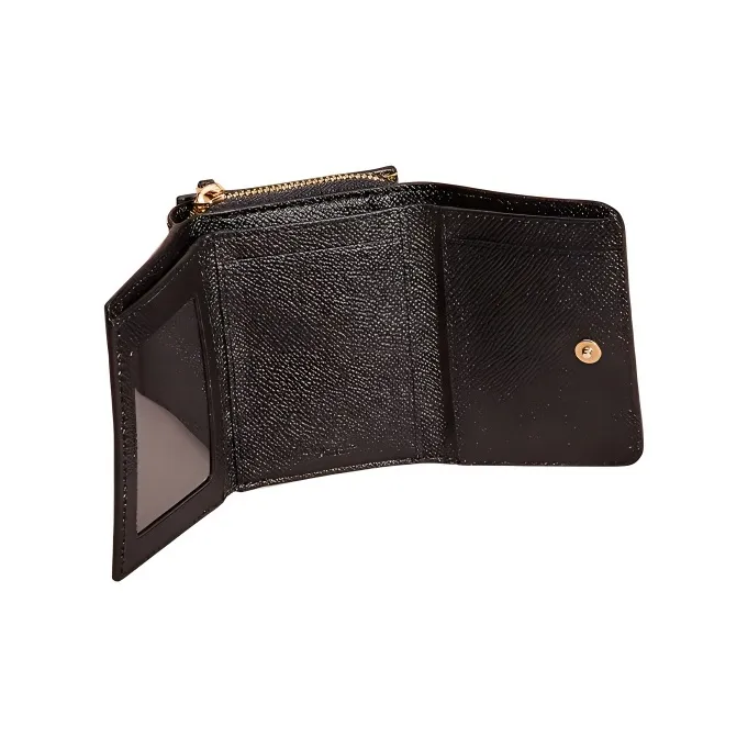 COACH Zip Around Cross-Stitch Leather Card Holder Wallet Coin Purses Small Size Women's Black-2
