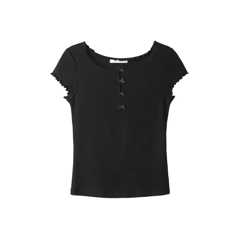 Fstudio Summer Atmosphere Design Solid Color Slimming Short Sleeved T Shirts Women's-7