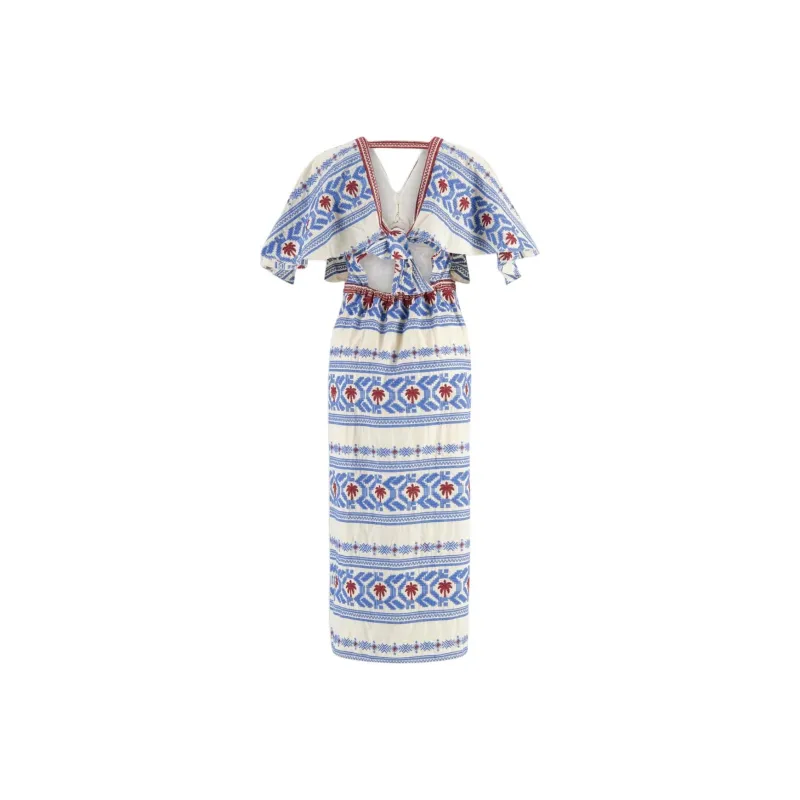 Johanna Ortiz Silver Tears Embroidered Cotton Midi Dress-1