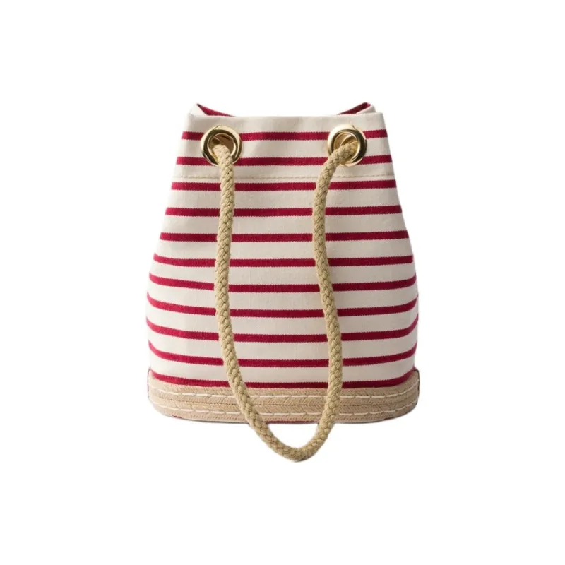 PRADA Cotton Bucket Bag, Handbag, Shoulder Bag Small Size Women's Pomegranate Yellow & Red-2
