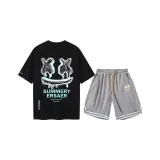 Black Short-Sleeved Shirt+Gray Shorts