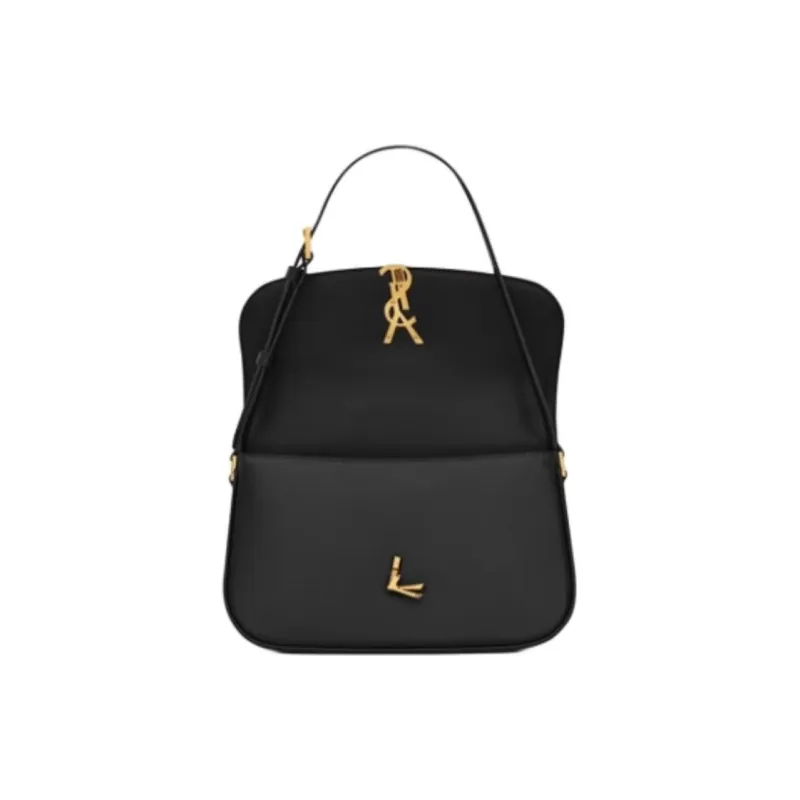 SAINT LAURENT SOLFERINO Cow Leather Shoulder Bag Medium Size Women's Black-4