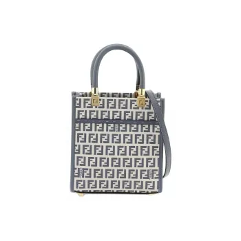 FENDI Leather With Canvas And Calfskin Shoulder Bag, Crossbody Bag, Handbag Women's Blue
