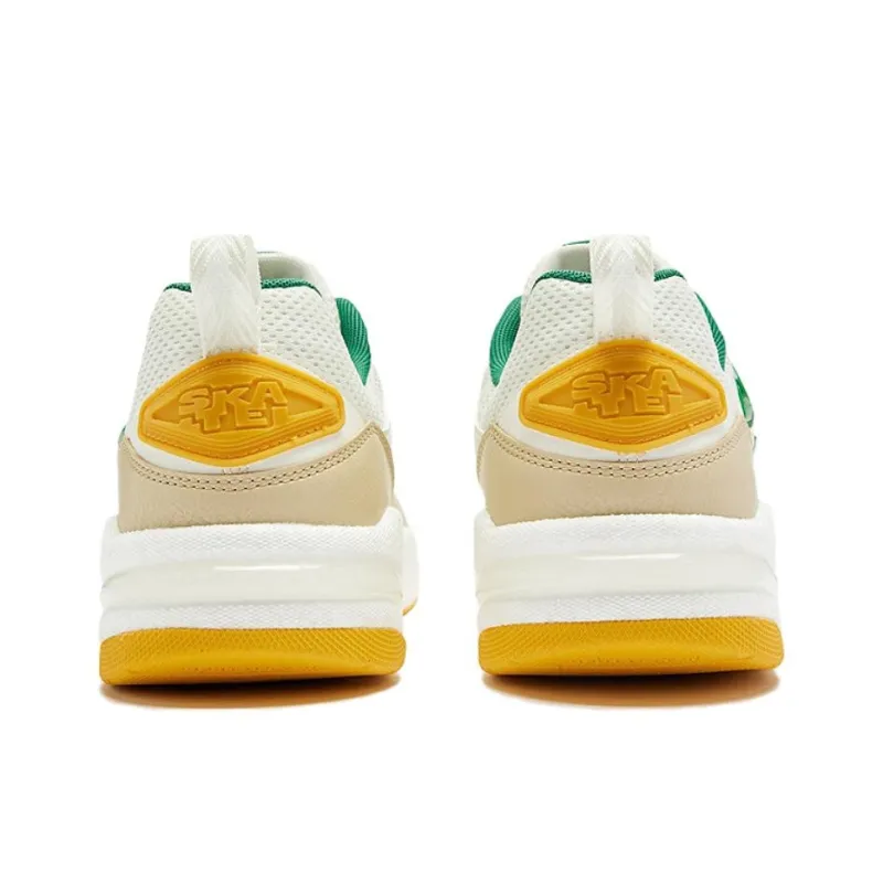 QIAODAN Non slip Lightweight Low Top Skateboard Shoes Men's White Beige Green-4
