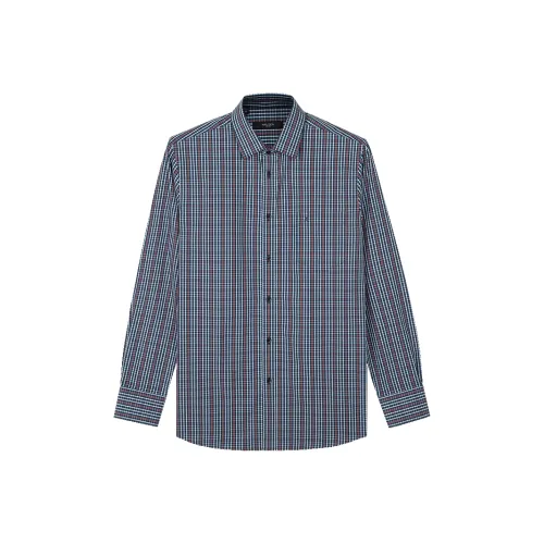NAUTICA TAILORED 다크 블루 체크 남성 셔츠