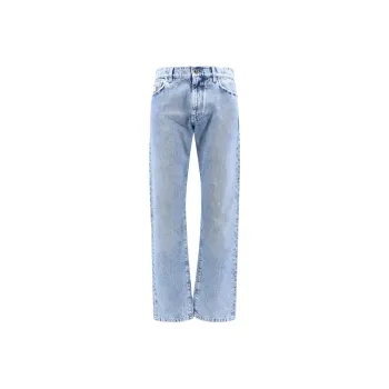 VERSACE Mid Rise Frayed Straight Leg Jeans