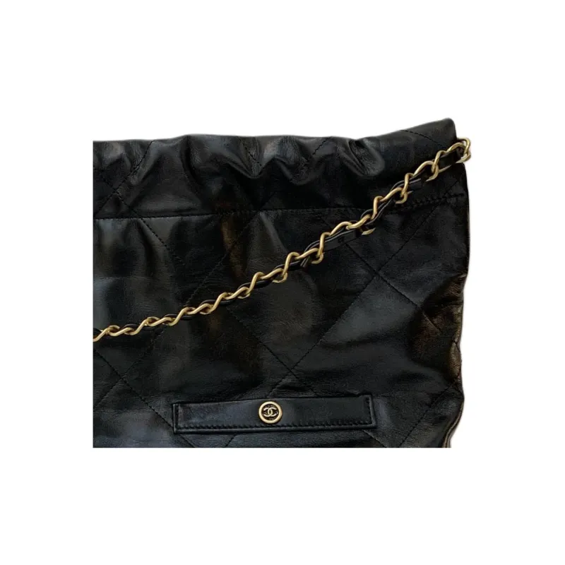CHANEL Bright Pleated Calfskin Hobo Bag, Handbag, Shoulder Bag Women's Black-1