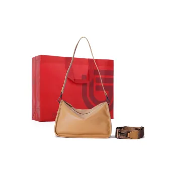 Dubaolu Synthetic Leather Outer/Cow Split Leather Base Shoulder Bag Medium Size Women's Apricot