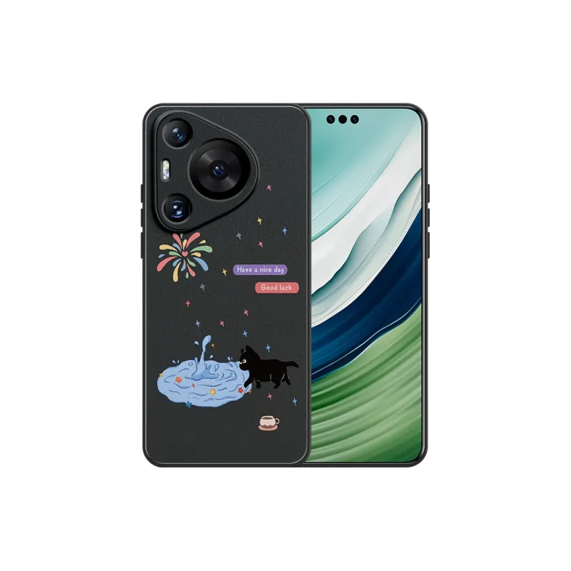 Lingtao Leather Material Kitten In The Pool Phone Cases Compatibility Huawei Pura 70 Pro+/P60/P50/P40 Girlish Artistic-7