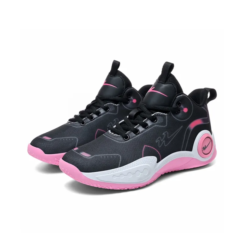 Binary Cushioning Abrasion Resistant Breathable Slip Resistant Mid Top Basketball Shoes Unisex Black Pink-2
