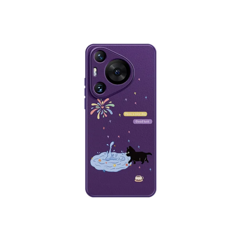 Lingtao Leather Material Kitten In The Pool Phone Cases Compatibility Huawei Pura 70 Pro+/P60/P50/P40 Girlish Artistic-12