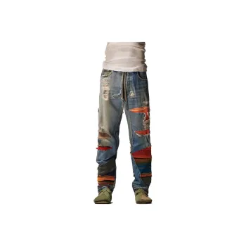 GREG LAUREN Patchwork Mid-rise Tapered Jeans
