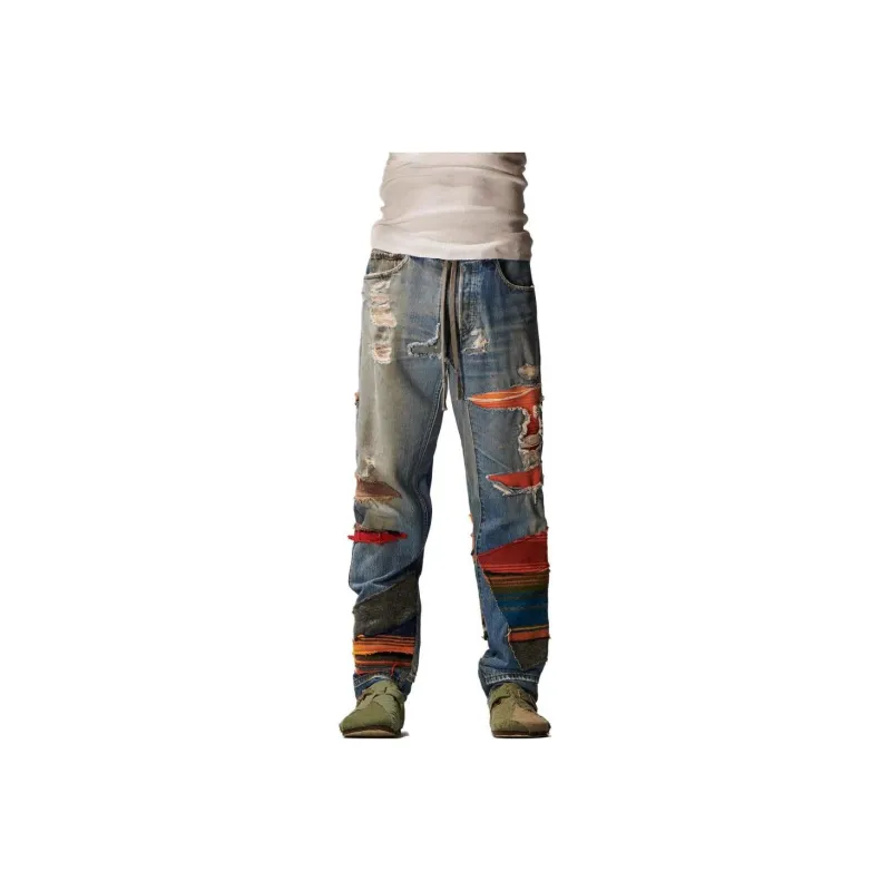 GREG LAUREN Patchwork Mid-rise Tapered Jeans-0