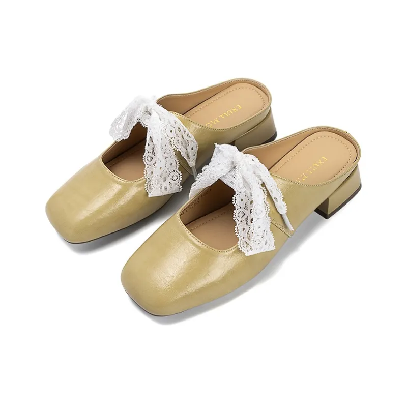 EXULL Q Leather Patchwork Odor Resistant Slip Resistant Closed Toe Slippers Women's Yellow-4