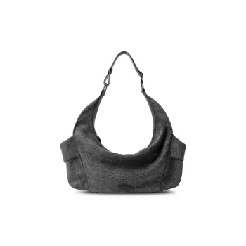 INJOYLIFE Denim Gym Bag, Crossbody Bag Large Size Unisex Black Gray