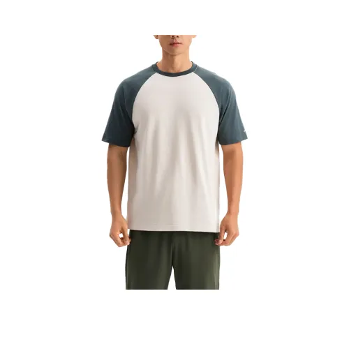 DECATHLON T Shirt Men's Linen Beige/Dark Gray Green