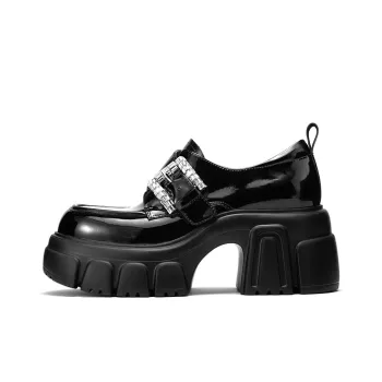 JOOC Ballet Flats Chunky Heel High Heels 7.5CM Women's Black