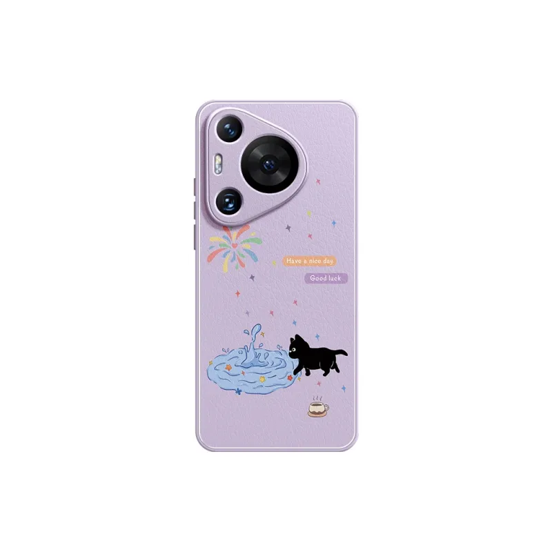Lingtao Leather Material Kitten In The Pool Phone Cases Compatibility Huawei Pura 70 Pro+/P60/P50/P40 Girlish Artistic-18