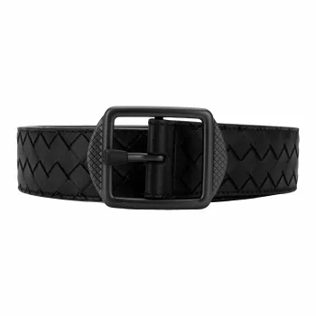 Bottega Veneta Lambskin Leather Belts Men's Black Width  3.5cm
