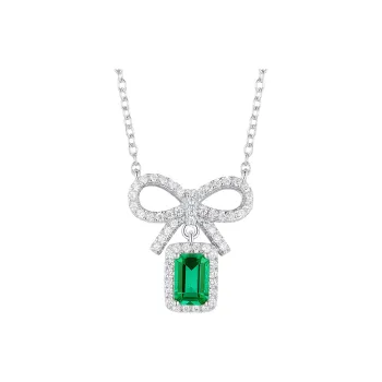 KOYOOME Cultured Emerald S925 Sterling Silver Round Bead Chain Unisex
