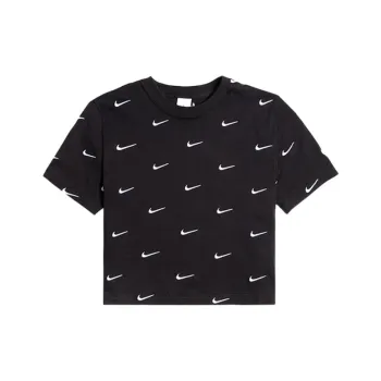 Nike All Over Swoosh Logo Cropped T Shirt Black