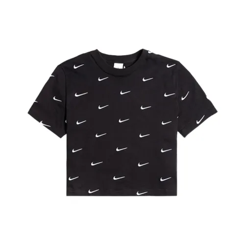 Nike All Over Swoosh Logo Cropped T Shirt Black