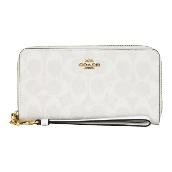COACH Zip Around Canvas With Leather Wrist Bag Wallet Small Size Women's Glacier White