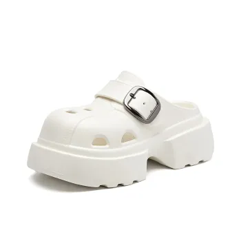 La Chapelle Cheese Soft White Trendy Sandal, Everyday Commute Comfortable Clogs Women's White