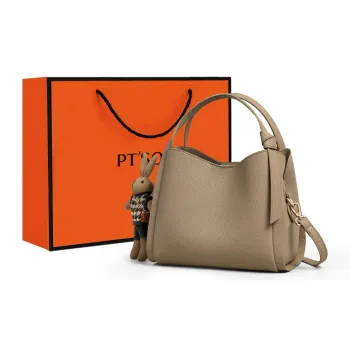 PT'SON Cow Leather Basket Bag, Bucket Bag, Handbag, Crossbody Bag, Shoulder Bag Regular Women's Elephant Gray/Ecru