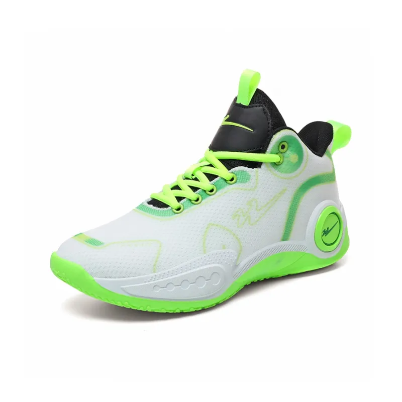 Binary Cushioning Abrasion Resistant Breathable Slip Resistant High Top Basketball Shoes Unisex White Green-1