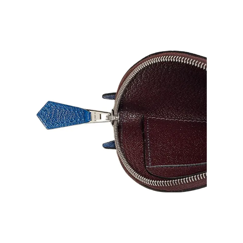 HERMES Mysore Goat Skin Coin Purse Women's Saddle Equipment Red/Electric Blue-3