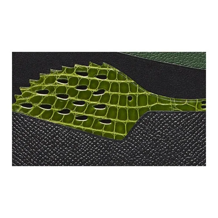 HERMES HISTOIRE NATURELLE Calfskin With Mysore Goat Skin And Crocodile Leather Card Holder Women's Black & Green-1