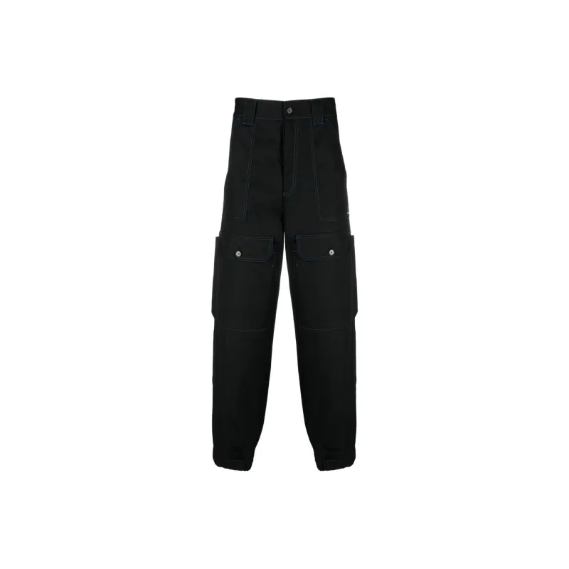 MSGM Contrasting Stitch Logo Patch Cargo Trousers-0