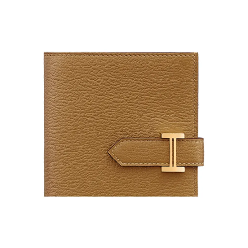 HERMES Bearn Mysore Goat Skin Short Wallet Women's 2H Kraft Paper Color-3
