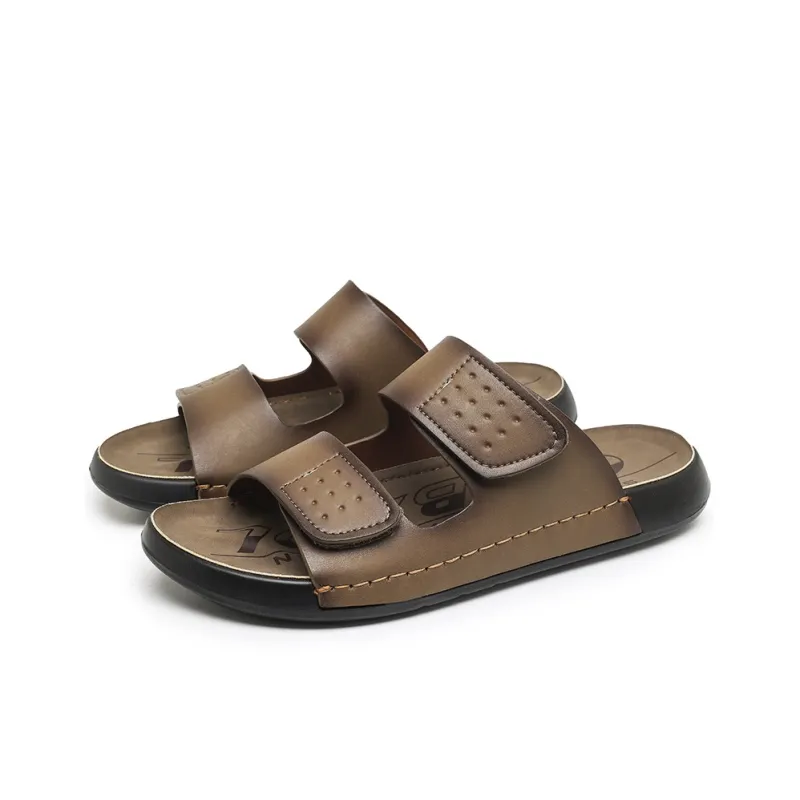 QIUTEXIONG Rubber Sole Leather Patchwork Slip Resistant Abrasion Resistant Slide Slippers Men's-9